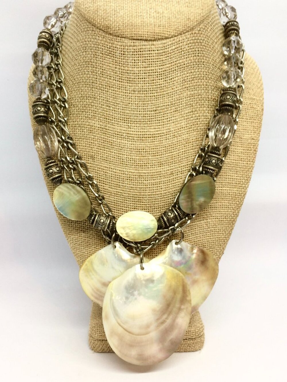 VINTAGE ANTHONY ALEXANDER Necklace MOP Shell Statement Layered Chain Bib Boho